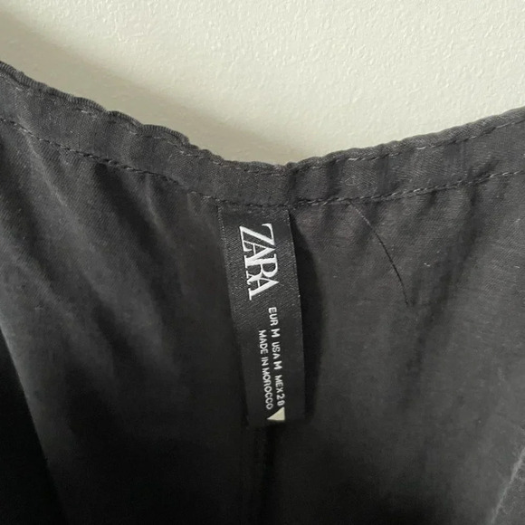 Zara Black Spaghetti Tie Strap Shorts Romper Jumpsuit Washed Blacked Size Medium - Picture 11 of 13